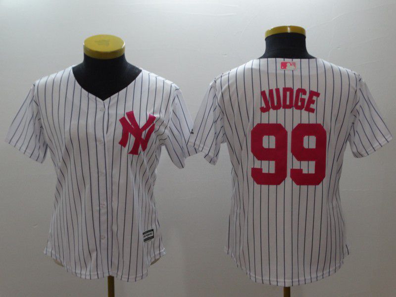 Women New York Yankees #99 Judge White stripes red MLB Jerseys->customized ncaa jersey->Custom Jersey